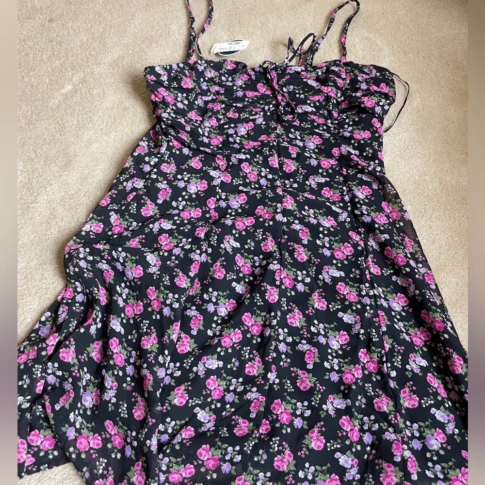 aeropostale black and pink and purple flowered dress with adjustable straps